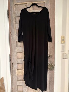 Black sympli drama dress, reversible V-Neck Long Dress - Women size 16